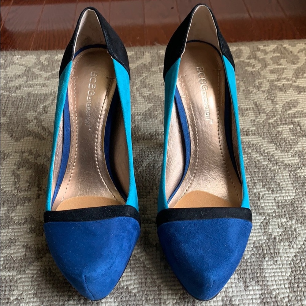 BCBGeneration Suede Colorblock Heels, Blue, 7M